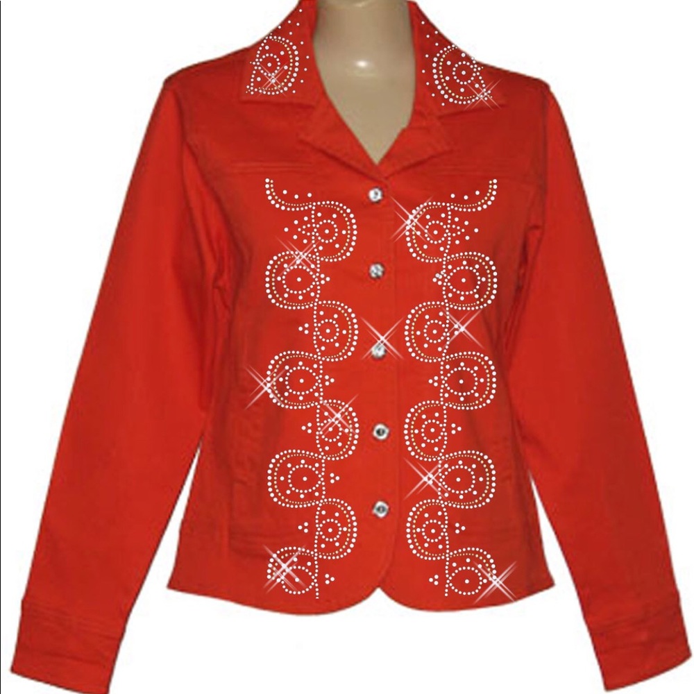 Glitzy Curvy Bottom Jacket with Crystal Buttons